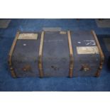 A Vintage Travelling Trunk with Labels for Calcutta.