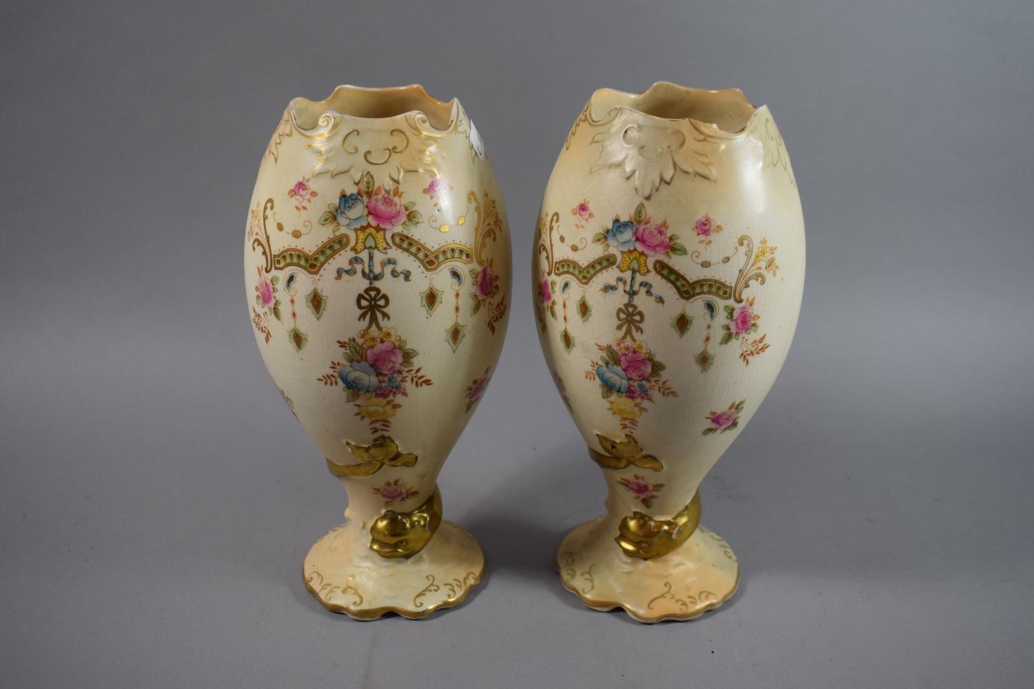 A Pair of Crown Devon Blush Ivory Ovoid Vases, 27.5cm High