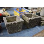 A Pair of Reconstituted Stone Square Planters of Tapering Form. 35cm.