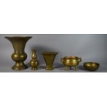 A Collection of Five Oriental Bronze and Brass Vases and a Censer.