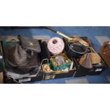 Three Boxes of Sundries to Include Ladies Handbags and Hats, Polished Stones, Vintage Reading