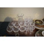 A Tray Containing Six Etched Brandy Balloons, Wine Glasses, Sherry Glasses etc.