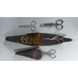 A Collection of Vintage Scissors, A Cased Pair and a Cased Sewing Set.