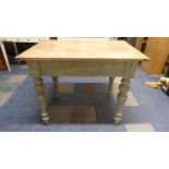 A Vintage Scrub Top Scullery Table with Painted Base Having Turned Supports. 98cm x 68cm.