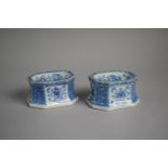 A Pair of Early Chinese Blue and White Salts. 7.75cms Long