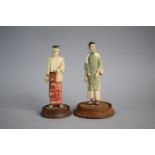 A Pair of Late 19th Century Oriental Carved Ivory Figures with Cold Painted Hand Coloured Decoration
