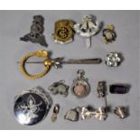 A Collection of Silver & Other Items to Include Fob, Brooches, Charms, Tie Clip, Owl, Stick Pin, Cap