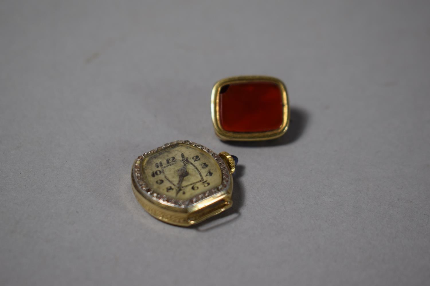 An 18ct Gold and Diamond Chip Ladies Cocktail Watch (Case 3.3g) Together with a Red Agate Yellow