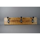 A Vintage Coat Rack with Three Cast Metal Hooks with Globular Finials & Numbers 23, 24, 25. 88cm