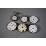 A Collection of Six Pocket Watch Movements, Two with Silver Cases.