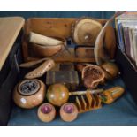 A Collection of Various Treen Items to Include Book Trough, Bowls, Candlesticks, Boxes etc.