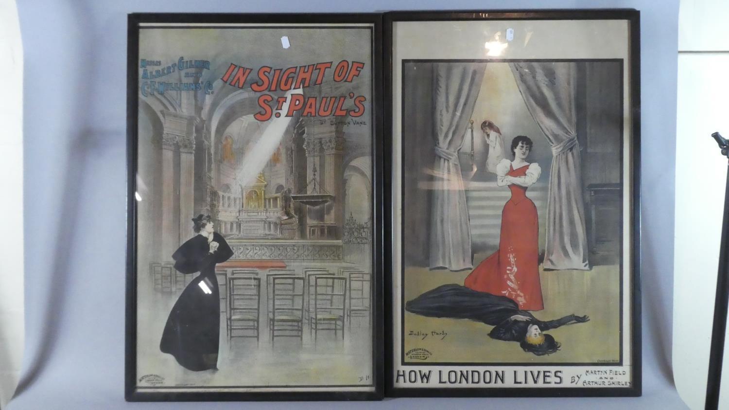 A Pair of Framed Dudley Hardy Theatre Posters for 'How London Lives' and 'In Sight of St Paul's'.