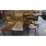 Three Late 19th Century Kitchen Chairs and Four Art Nouveau Dining Chairs For Re-Upholstery.