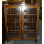 An Edwardian Oak Leaded Glazed Oak Bookcase with Galleried Top, 91.5cm Wide.