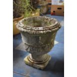 An Early Carved Stone Garden Urn, 33cm Diameter, 37cm High.