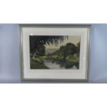 A Framed Watercolour of River Scene 'Preston Boats - Shrewsbury'. By Arthur Hunt. 48cm x 33cm.