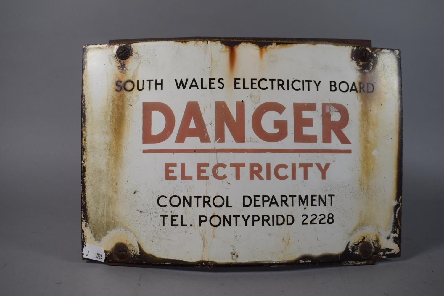 A Vintage Enamelled Sign for South Wales Electricity Board 'Danger Electricity - Control