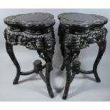 A Pair of Chinese Hardwood Vase Stands of Tri-form Shape with Carved, Pierced and Moulded