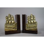 A Pair of Mid/Late 20th Century Bookends in the Form of Books with Cast Brass Ship Mounts 'Saucy