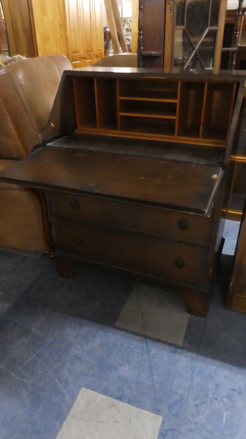 A Mid 20th Century Oak Fall Front Bureau with Three Drawers, 76cm Wide. - Image 2 of 2