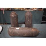 A Pair of Cast Iron Long Case Clock Weights and A Single Example.