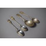 A Collection of Silver Spoons to Include a 19th Century Scalloped Shaped Caddy Spoon (London