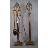 A Pair of 19th Century Copper and Brass Fire Iron Stands, One Complete with Tongs and Brush, 64.