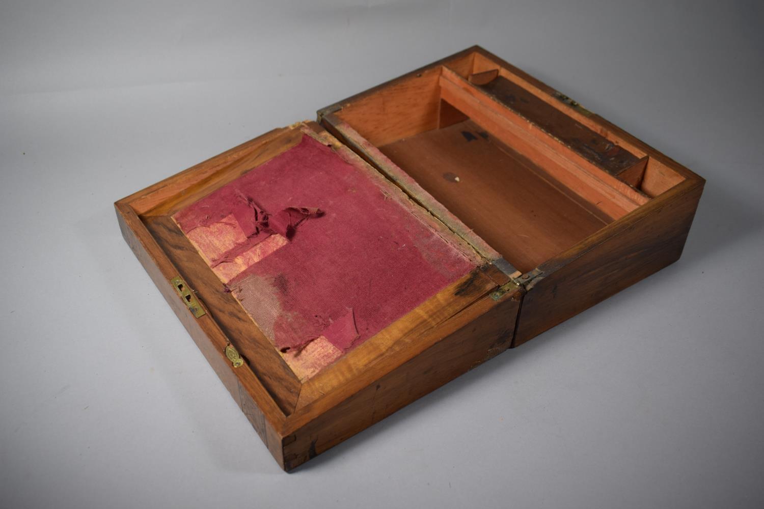 A 19th Century Walnut Inlaid Writing Slope in Need of Substantial Restoration, 34.5cm Wide - Image 4 of 4