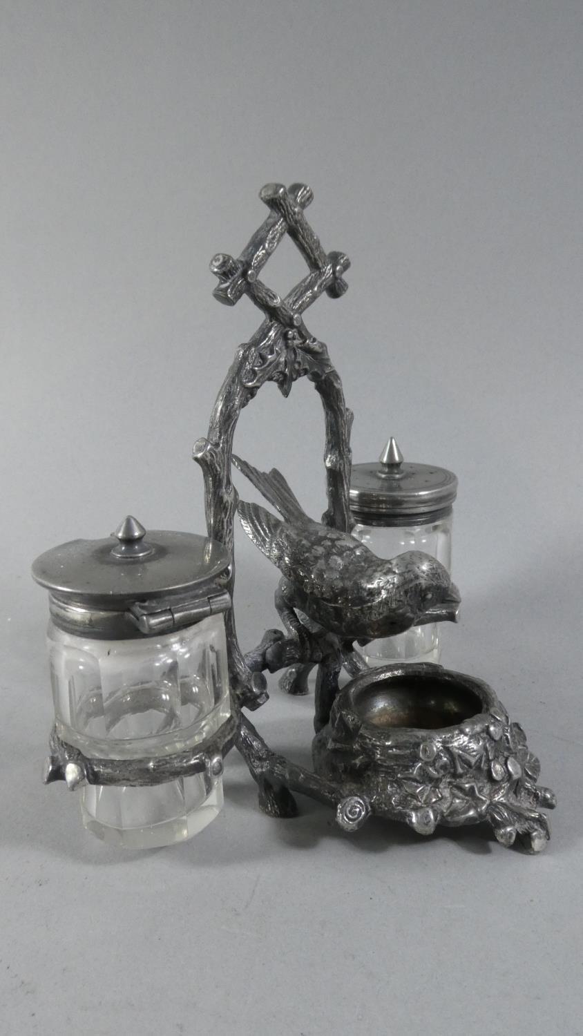 A Victorian Silver Plated Novelty Three Piece Cruet in the Form of Bird in Bower, 14cms High - Image 2 of 2