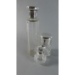 Three Silver Topped Glass Dressing Table Bottles with Stoppers, 2 x Birmingham and 1 x London