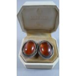 A Pair of Silver and Amber Clip-On Earrings, 3cms High