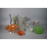 A Collection of Glassware to Include Heavy Studio Glass Vase, Stuart Cut Glass Vase, Moulded Green