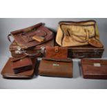 A Collection of Leather Cased Gentleman's Travel Sets (Incomplete), Together With a Leather Bag,