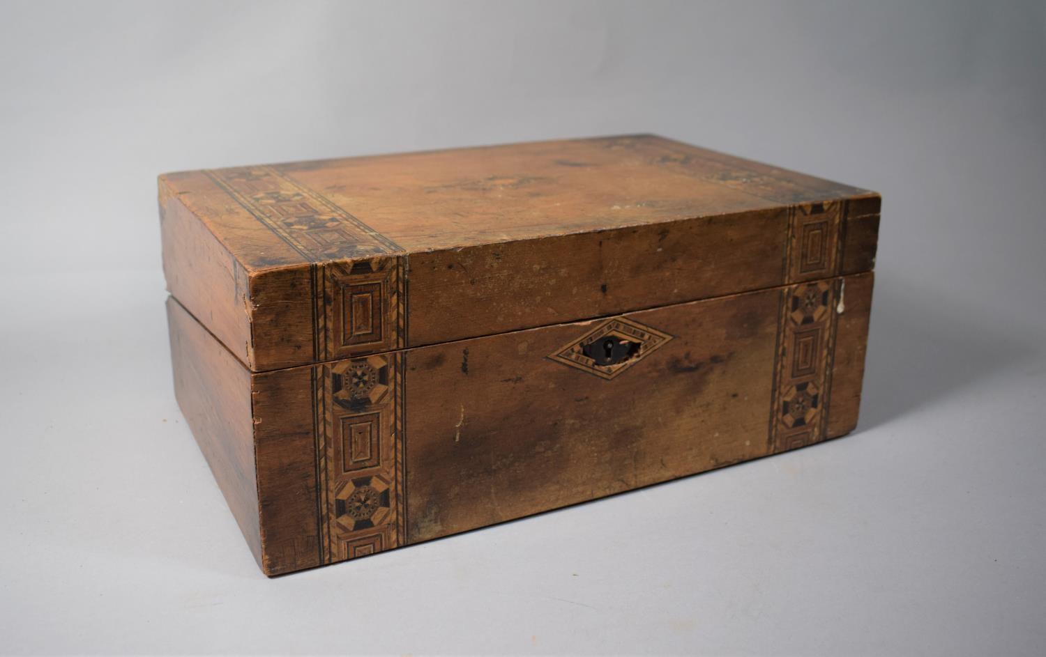 A 19th Century Walnut Inlaid Writing Slope in Need of Substantial Restoration, 34.5cm Wide - Image 2 of 4