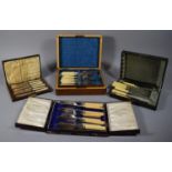 A Mahogany Cased Cutlery Box (Incomplete) with Brass Escutcheon Containing Bone Handled Cutlery (