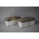 Two Vintage Ceramic Picnic Boxes with Metal Lids, the Base Stamped and Inscribed for CWS & S