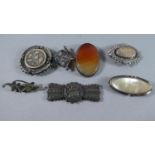 A Collection of Seven Victorian Silver Brooches, All in Need of Attention