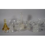 A Collection of Glasswares to Include Four Webb Cut Glass Wines, Perfume Bottles, Amber Glass