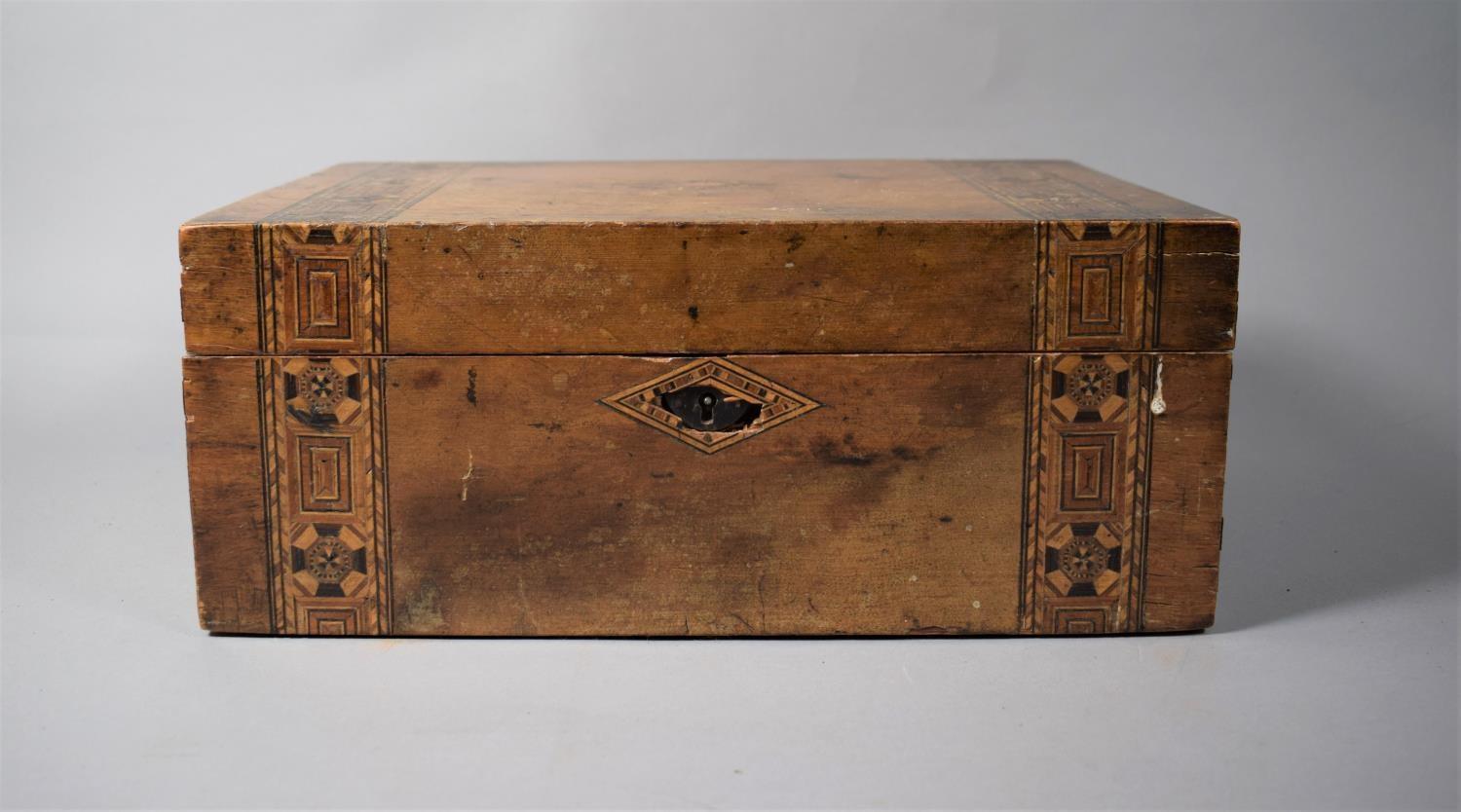 A 19th Century Walnut Inlaid Writing Slope in Need of Substantial Restoration, 34.5cm Wide - Image 3 of 4