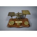 A Set of Edwardian Brass Postage Scales on Oak Plinth Base