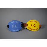 Two British Rail Enamelled Armbands, 'Person I.C. Possession', and 'Person I.C. Work'