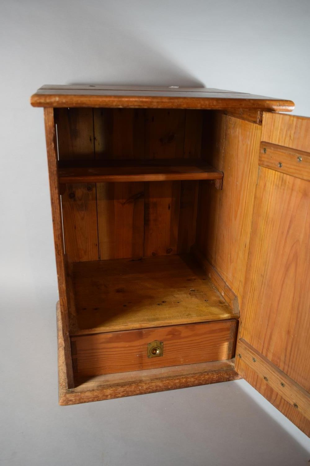 An Edwardian Pitch Pine Cabinet with Inner Drawer and Shelf, 42cms Wide, 57cms High - Image 2 of 2