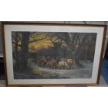 A Large Framed Print "Logging in the Snow" After Alexis De Loevw 101x59cm