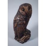 A Nicely Cast Resin Wood Effect Study of a Carved Owl, 22.4cms High