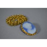 An 18 Carat Mounted Jasperware Cameo Brooch Pendant, on 9 Carat Gold Chain. Pendant - 3.8gms,