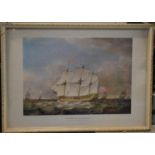 Two Framed Prints "The Fighting Temeraire" and "HMS Victory at Sea" 52cm and 46cm Wide