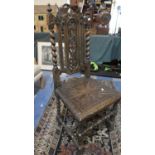 A Carved Oak Hall Side Chair with Barley Twist Supports
