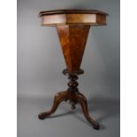 A Late 19th Century Walnut Ladies Work Table, with Hinged Octagonal Top to Fitted Interior with