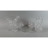 Two Edinburgh Crystal Vases and a Bowl, 20cms Diameter