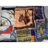 A Collection of Ladies Vintage Silk and Other Vintage Scarves to Include Nautical/Navigation and